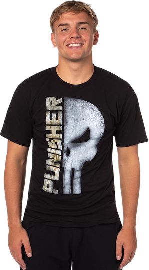 Discover Marvel Comics Men's Punisher Split Face Design Graphic Print Adult T-Shirt