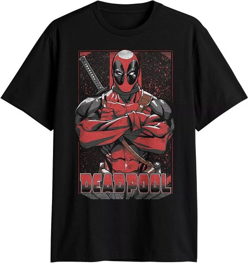 Discover Marvel Deadpool T-Shirt Men's Power Stance Splatter Design Adult Graphic Tee