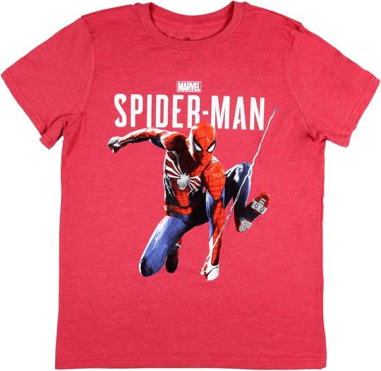 Marvel Boy's Girl's Spiderman T-Shirt Web Swinging Pose Graphic Red