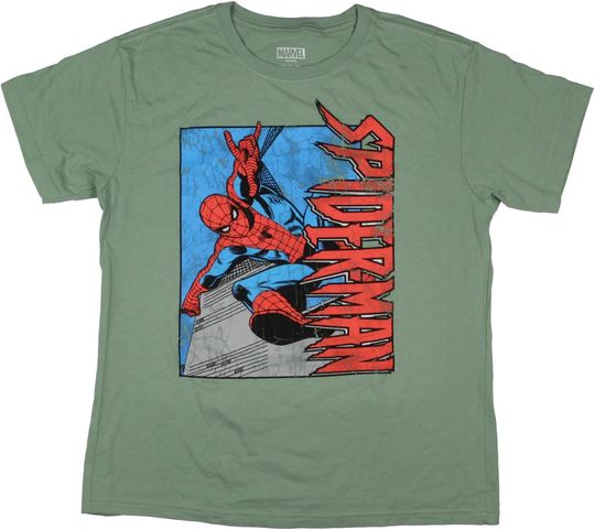 Discover Marvel Spider-Man Men's Spring Into Action Crackle Graphic Print Adult Short Sleeve T-Shirt
