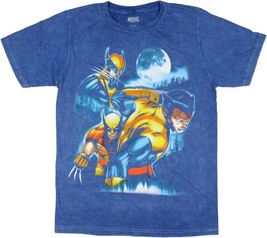 Discover Marvel Comics Logan Men's Wolverine 3 Poses with Moon and Forest T-Shirt