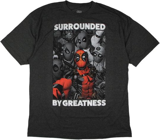 Discover Marvel Men's Deadpool Surrounded By Greatness Crackle Design T-Shirt