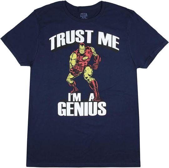 Discover Marvel Vintage Iron Man Men's T-Shirt Trust Me I'm A Genius Navy