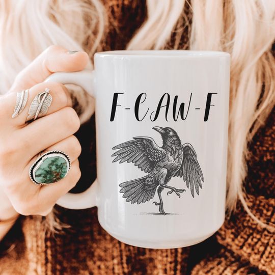 Discover Funny Crow Mug, Black Crow Mug, Crow Lover Cup, Spooky Season Cup, Spooky Crow Coffee Mug, F-Caw-F Mug, Gothic Crow Mug