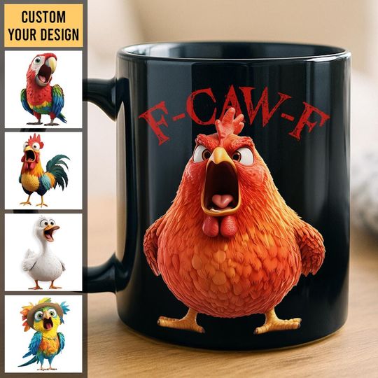 Discover Custom Mug - Personalized Funny Gifts For Best Friends, Family, Coworker, Work Bestie - My Resting Squawk Face, F-Caw-F Chicken Humor Mug