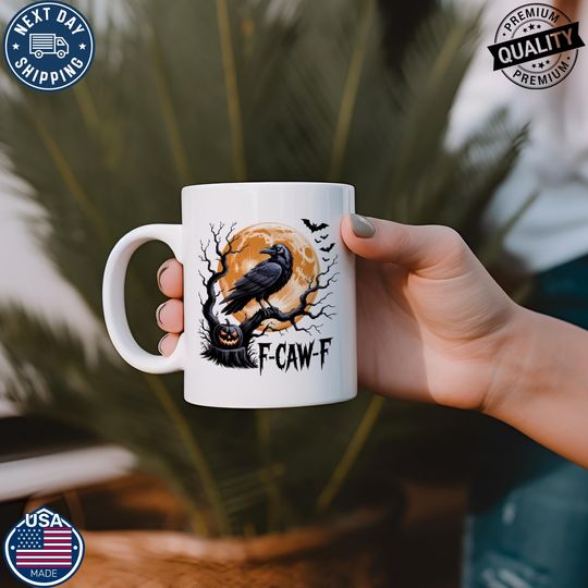 Discover F-Caw-F Funny Crow Mug, Black Crow Moonlit Raven Accent Mug, Funny Raven Lover Gift, Crow Witchy Mug, Nature-Inspired, Raven Mug, Crow Art