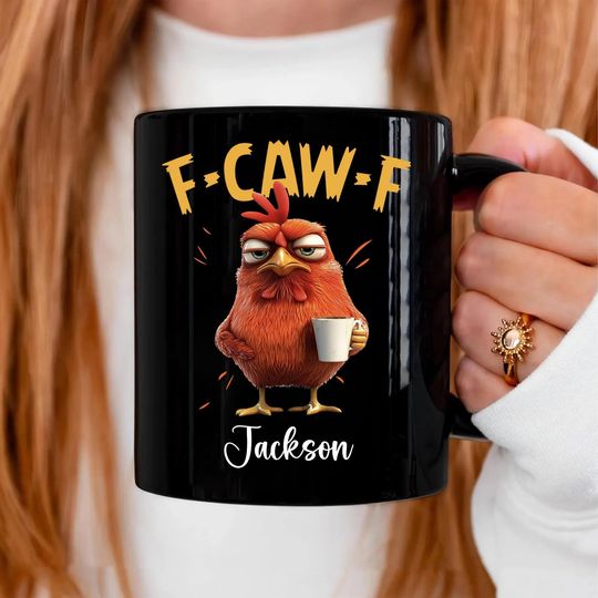 Discover F-Caw-F Mug, Personalised FCAWF Mug, F-Caw-F Chicken Humor Mug, Funny Rooster Meme Coffee Mug, Funny Chicken Mug, Chicken Lover Gift
