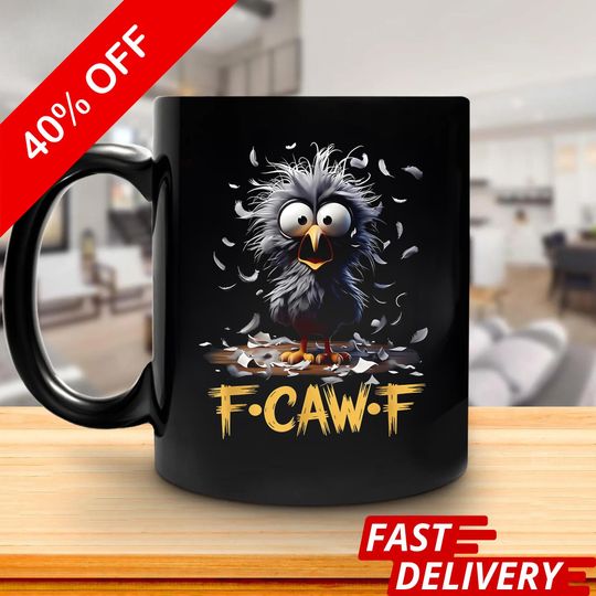 Discover Funny F-Caw-F Crow Mug, Black Crow Moonlit Raven Cup, Funny Sassy Raven Lover Gift, Autumn Style Cute Mug, Nature-Inspired, Raven Mug