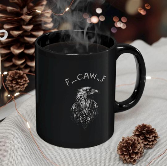 Discover Mug, Black Raven Mum with Funny F Caw F Text, Gothic Coffee Cup, Halloween Gift, Bird Lover Present, Witchy Decor, Spooky Tea Mug