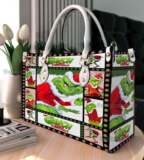 Discover Christmas Funny Character Leather Handbag, Woman Shoulder Bag