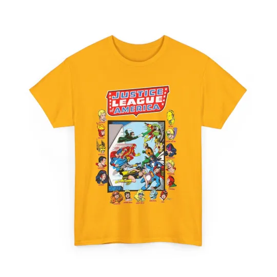 Discover JLA & JSA T-Shirt - George Perez Art - All-Star Squadron - Firestorm, Huntress