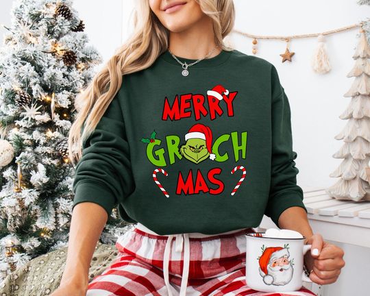 Merry Grin Sweatshirt, Funny Christmas Gift for Family, Holiday Women Shirt