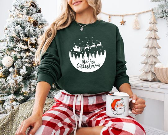 Discover Christmas Sweatshirt Hoodie: Cozy Cotton Blend, Unisex Holiday Pullover with Merry Christmas Tree Santa Print