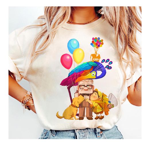 Discover Cute Disney Pixar Up Carl Russell Dug Kevin House Balloon Group Shirt, Disneyland Family Matching Shirt, Walt Disney World Tee