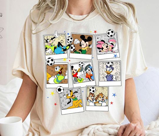 Discover Disney Mickey and Friends Characters Soccer Polaroid Shirt, Disney Soccer Team Shirt, Disney Sports Shirt, Soccer Fan Tee, Disney Trip Tee