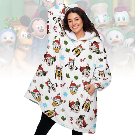 Discover Mickey and Friends Christmas Hoodie Blanket, Disney Character Wearable Hoodie Blanket, Cute Cozy Xmas Gift for Family and Fans
