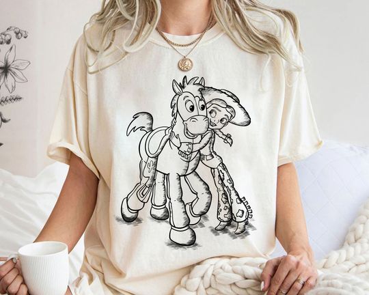 Discover Vintage Disney and Pixars Toy Story Jessie and Bullseye Sketch Portrait Shirt, Magic Kingdom Shirt, Disneyland Trip Family Outfits