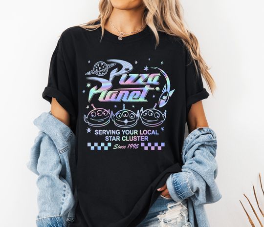 Discover Disney Pixar Toy Story 3 Pizza Planet Aliens Hologram T-Shirt, Disneyland Family Matching Shirt, Walt Disney World Tee, Animal Kingdom