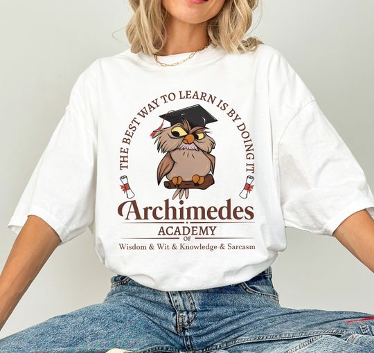 Discover Retro Archimedes Academy Knowledge Sarcasm Shirt Sword In The Stone Owl Shirt, Disneyland Trip Family Matching Outfits, Magic Kingdom Shirt