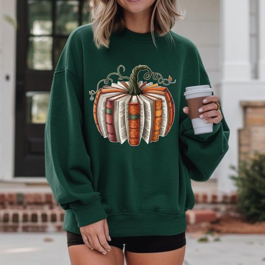 Discover Fall Book Pumpkin Sweatshirt for Halloween, Book Lover Hoodie