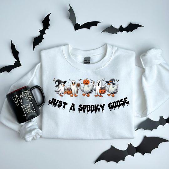 Discover Spooky Goose Halloween Sweatshirt | Cute Goose Ghost Sweatshirt