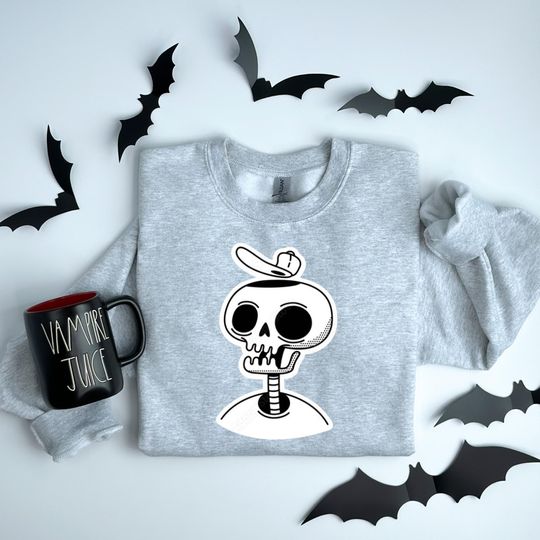 Discover Skeleton Sweatshirt  Cute Skull Crewneck  Halloween Graphic Pullover