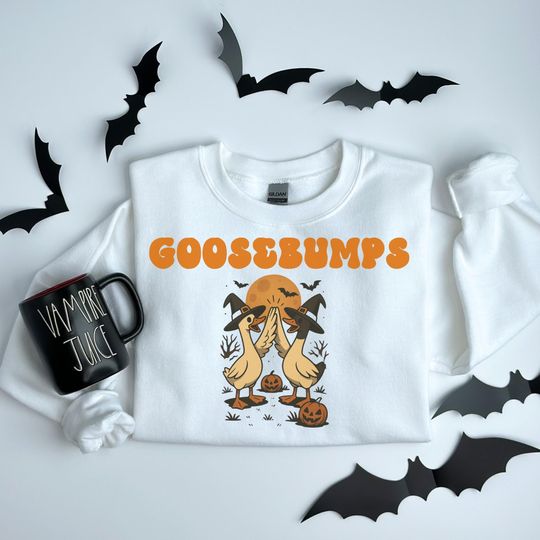 Funny Goosebumps Halloween Sweatshirt: Witch Geese Graphic Pullover