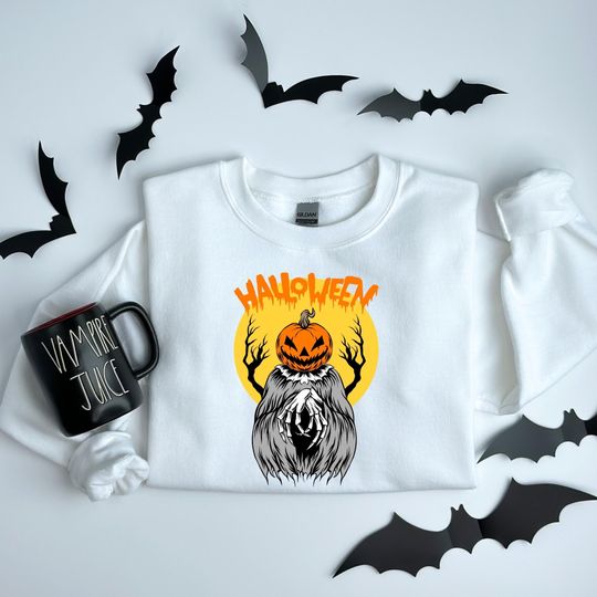 Discover Creepy Pumpkin Head Halloween Sweatshirt: Spooky Season Pullover