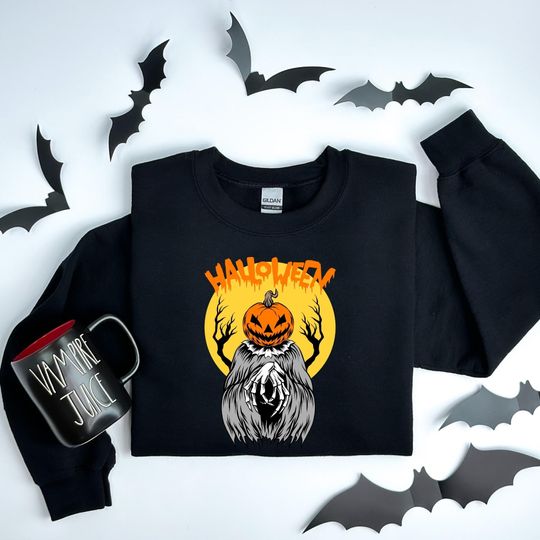 Discover Pumpkin Reaper Halloween Sweatshirt: Creepy Grim Reaper Fall Pullover