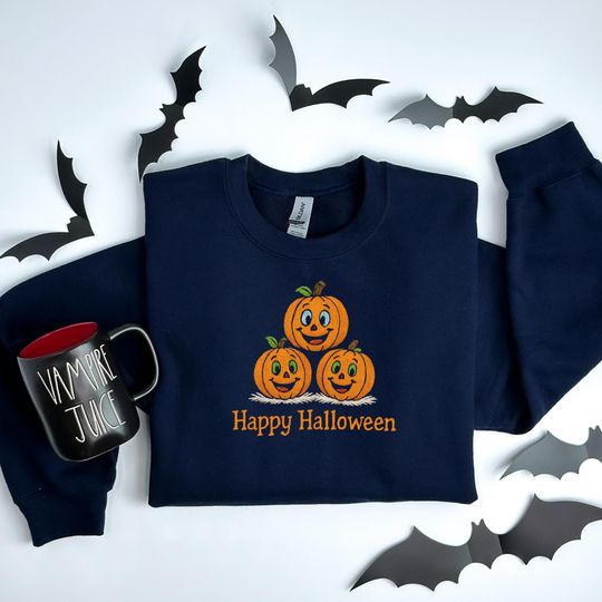 Discover Embroidered Halloween Pumpkin Sweatshirt: Cozy Fall Sweater