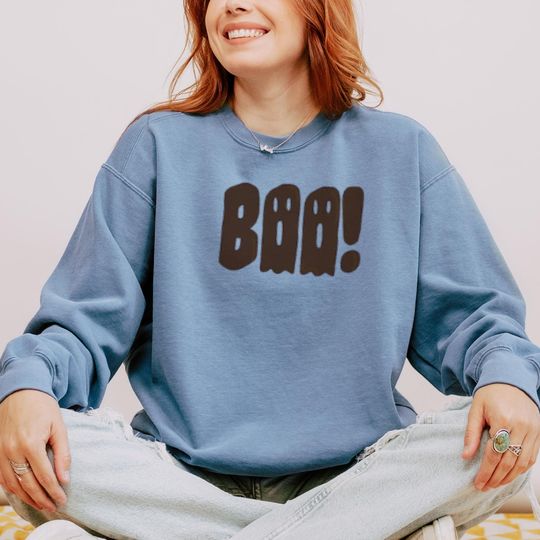 Discover BOO Halloween Sweatshirt: Minimalist Spooky Season Pullover