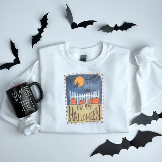 Discover Happy Halloween Sweatshirt: Cozy Spooky Season Pumpkin Crewneck