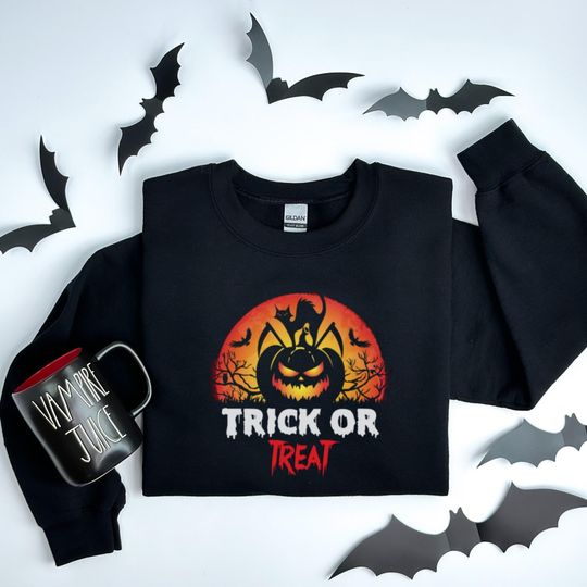 Halloween Sweatshirt: Orange Pumpkin Trick or Treat Pullover