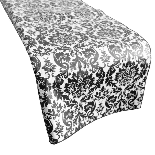 Discover Plastic Damask Print Table Runner Non-Slip Flannel Backing Easy Wipe Clean