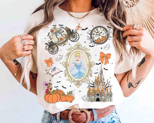 Discover Coquette Bow Disney Cinde Pumpkin Halloween Shirt, Disney Cinde Jaq Gus Gus Halloween Shirt, Bibbidi Bobbidi Boo Halloween Shirt
