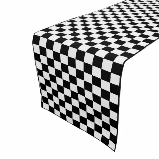 Poly Cotton Race Car Checkerboard Table Runner for Kitchen Dining