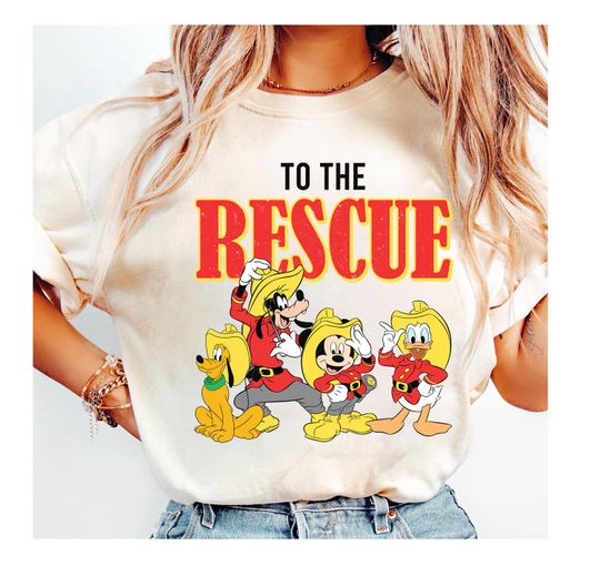 Discover Disney Mickey And Friends Firefighters To The Rescue Shirt, Vintage Mickey and Friends Firefighter Shirt, Disneyland Family Matching Shirt
