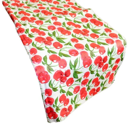 Discover Plastic Cherries Print Table Runner Non-Slip Flannel Backing Easy Wipe Clean