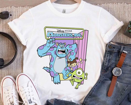 Discover Disney Pixar Monsters Inc Sully Mike Boo Best Trio Logo T-Shirt, Mike Sully Boo Group Poster T-Shirt, Disneyland Family Matching Shirt