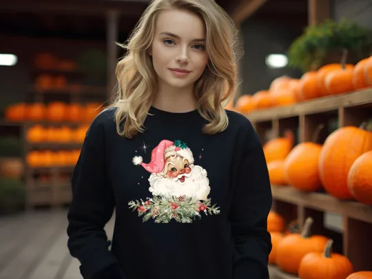 Discover Pink Santa Christmas Hoodie Sweatshirt Matching Family Cute Holiday Gift