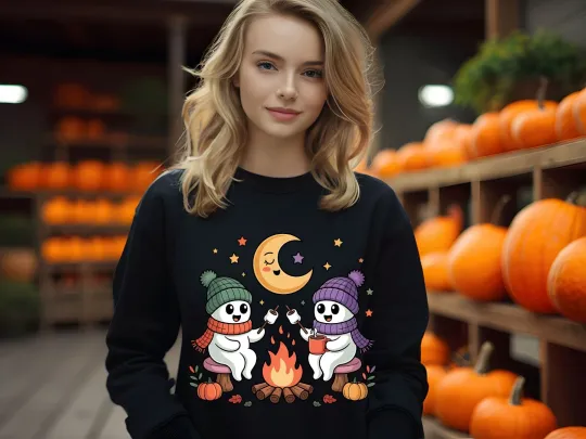 Discover Cute Ghosts Camping Hoodie Sweatshirt Retro Funny Halloween Spooky Season Gift