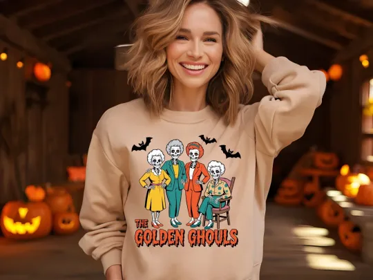 Golden Ghouls Sweatshirt Funny Halloween Spooky Season Retro Graphic Gift