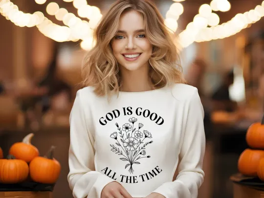 Discover God Is Good Wildflower Hoodie Sweatshirt Christian Faith Floral Graphic Gift