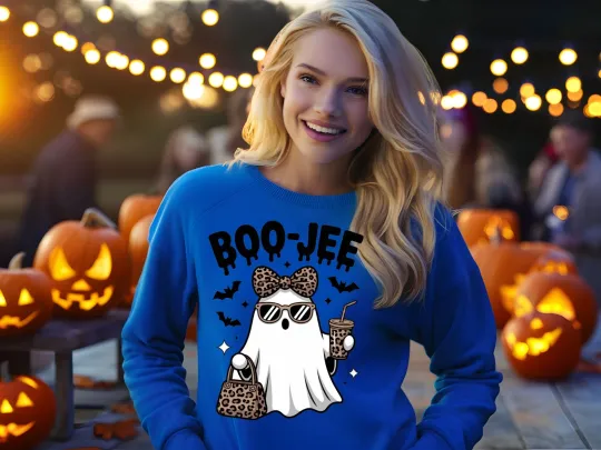 Boo-Jee Ghost Sweatshirt Leopard Print Cute Funny Fall Spooky Womens Gift