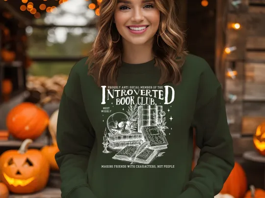 Discover Introverted Book Club Hoodie Sweatshirt Book Lover Reading Bookworm Unisex Gift