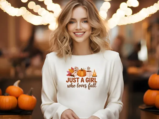Discover Just a Girl Who Loves Fall Hoodie Sweatshirt Pumpkin Spice Spooky Season Womens