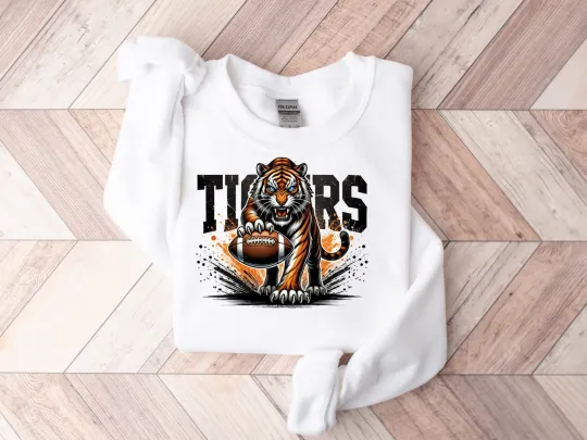 Tigers Sweatshirt Retro Football Shirt School Spirit Tiger Mascot Game Day Top