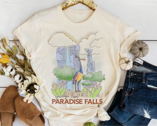 Discover Disney Pixar Up Kevin Greetings From Paradise Falls Poster shirt, Disneyland Family Vacation Trip Gift shirt, Walt Disney World Tee Birthday