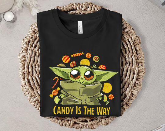 Star Wars The Mandalorian Grogu Candy Is The Way Halloween T-Shirt, Star Wars Trick Or Treat Shirt, Star Wars Halloween Skeleton Shirt