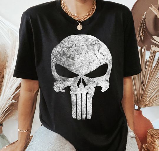 Marvel Punisher Skull Symbol Distressed T-Shirt , Disneyland Trip Family Outfits, Disneyland Family Party Gift 2025, Disneyland Trip Outfits